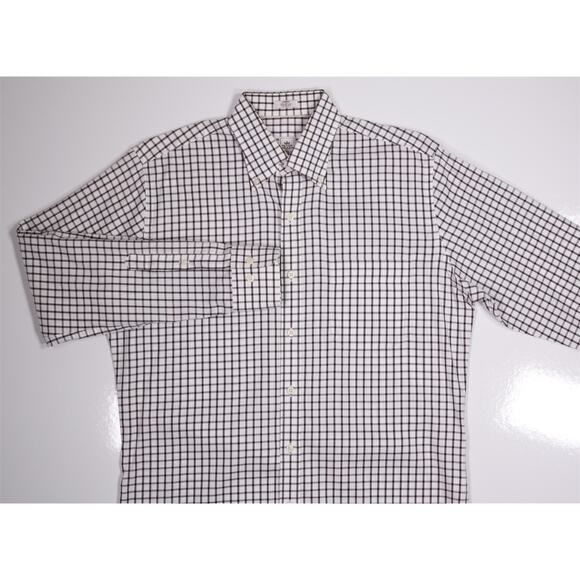 Peter Millar Easy Care Nano Luxe White Brown Check Dress Button Up Shirt Medium - Picture 3 of 6